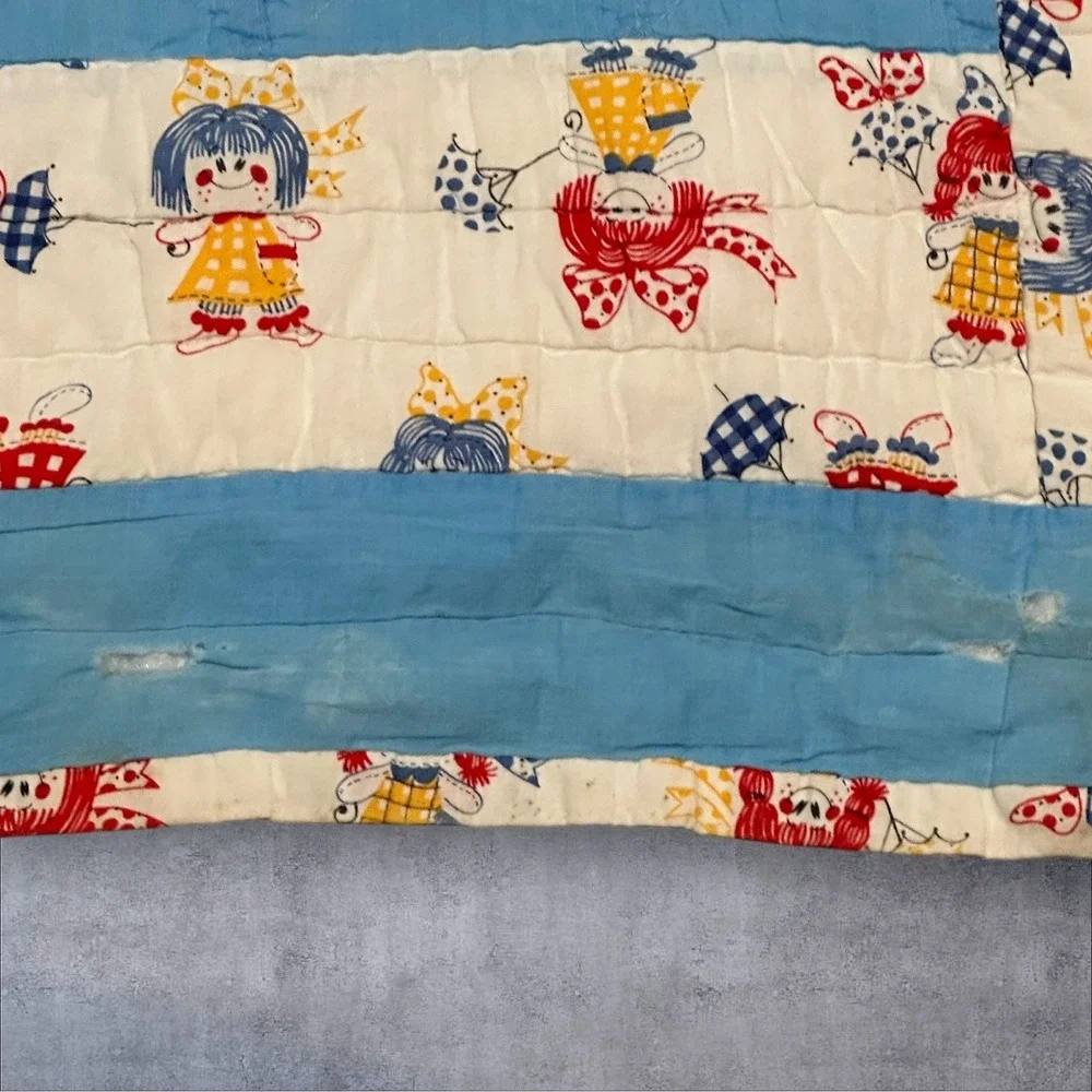 Vtg‎ Hand Stitched Quilt Rocking Horse Pattern Baby Crib 38X35 Wall Hanging READ
